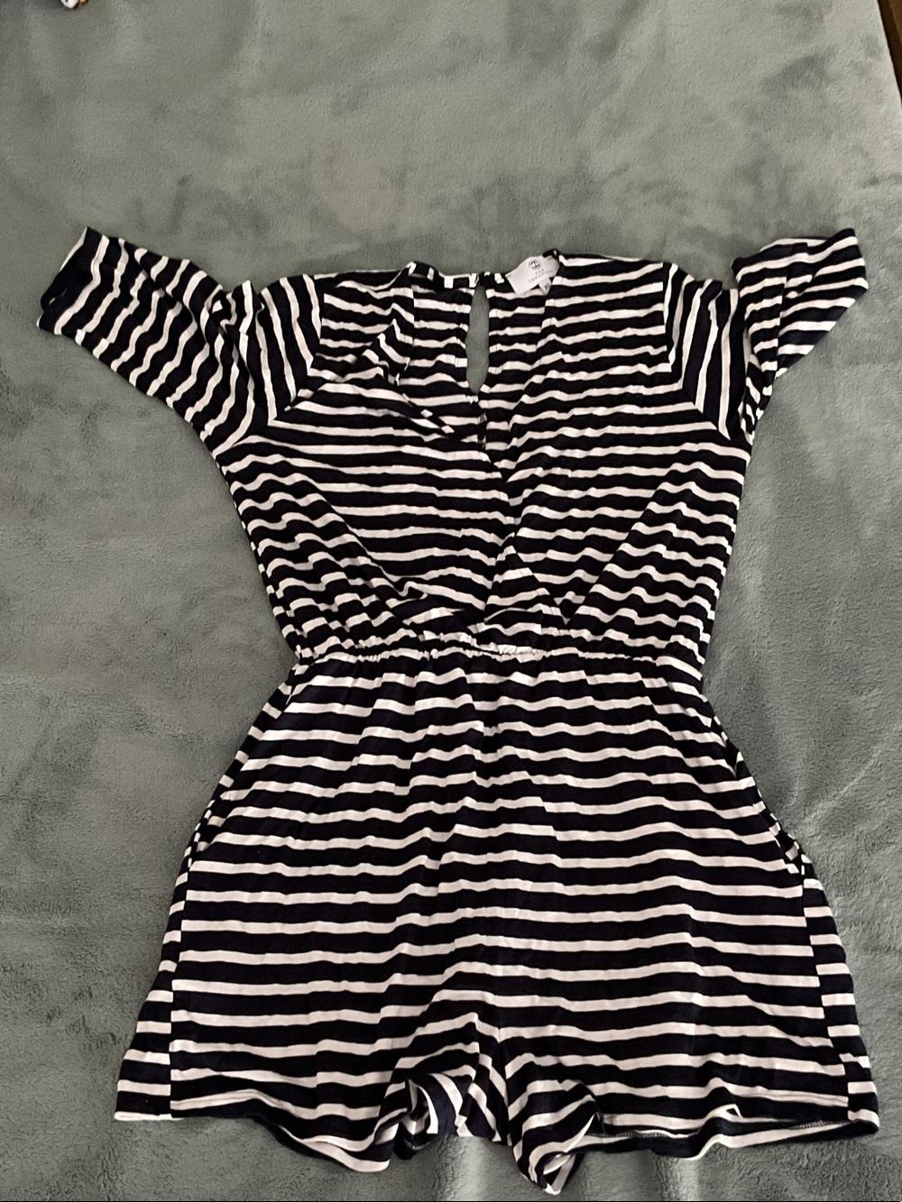Navy & White Striped Short Sleeve Romper